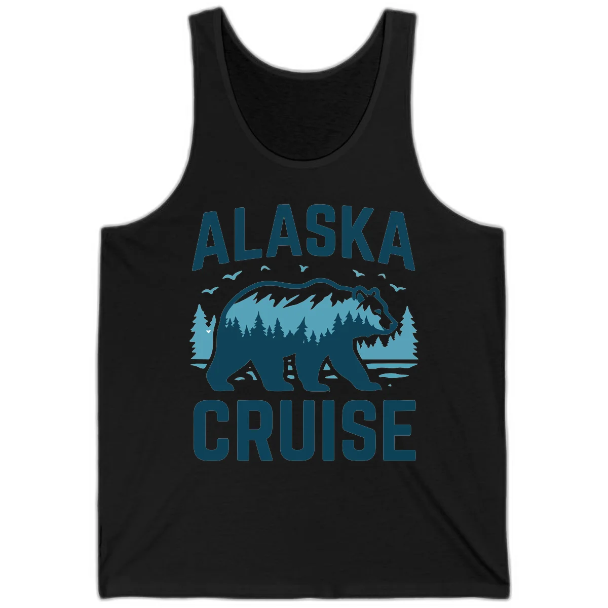 Alaska Cruise Bear Mountain Forest Design Tank Top in Black