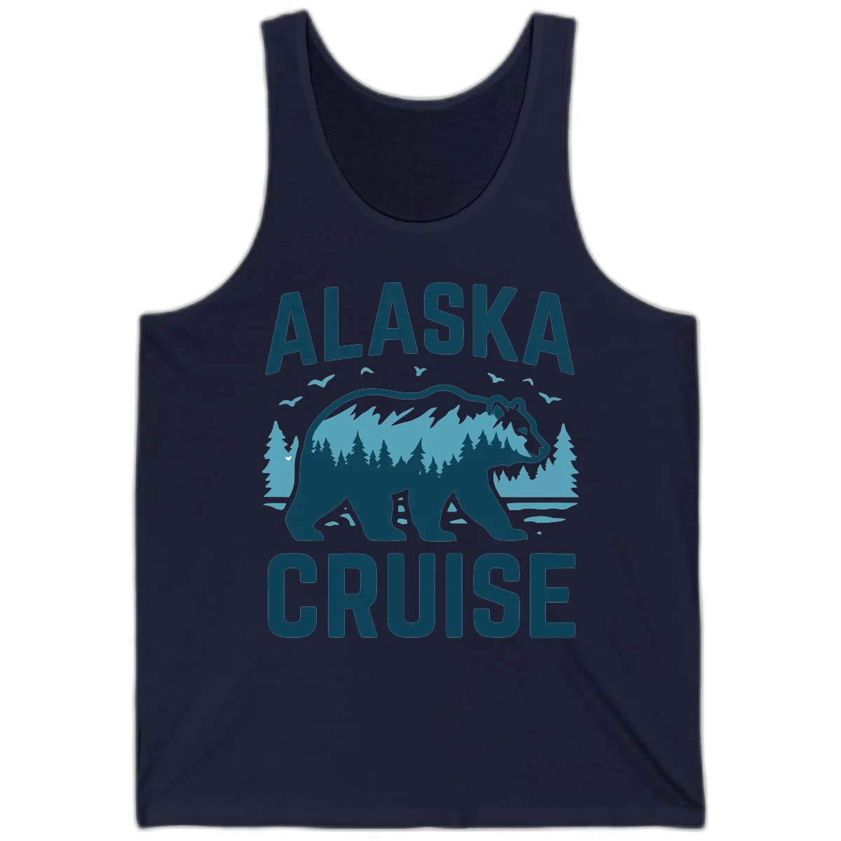 Alaska Cruise Bear Mountain Forest Design Tank Top in Navy