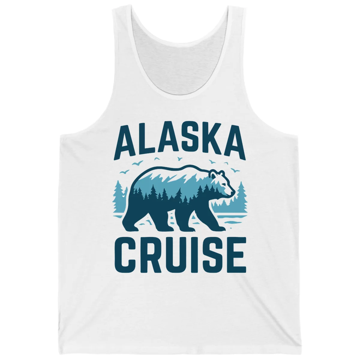 Alaska Cruise Bear Mountain Forest Design Tank Top in White