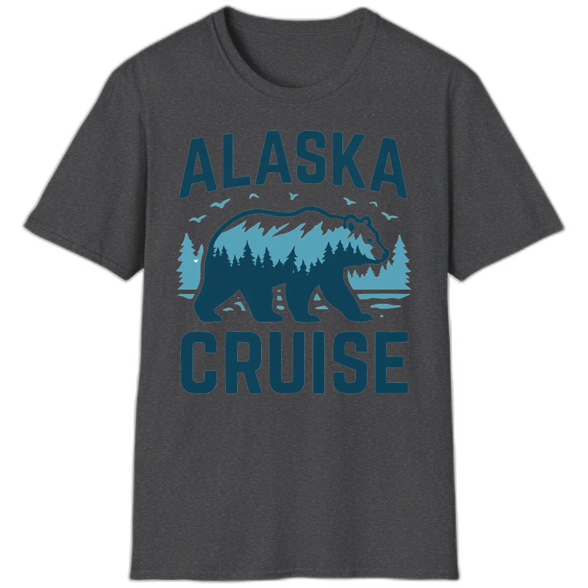 Alaska Cruise Bear Mountain Forest Design T-Shirt in Dark Heather
