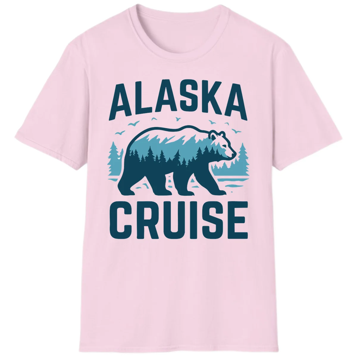Alaska Cruise Bear Mountain Forest Design T-Shirt in Light Pink