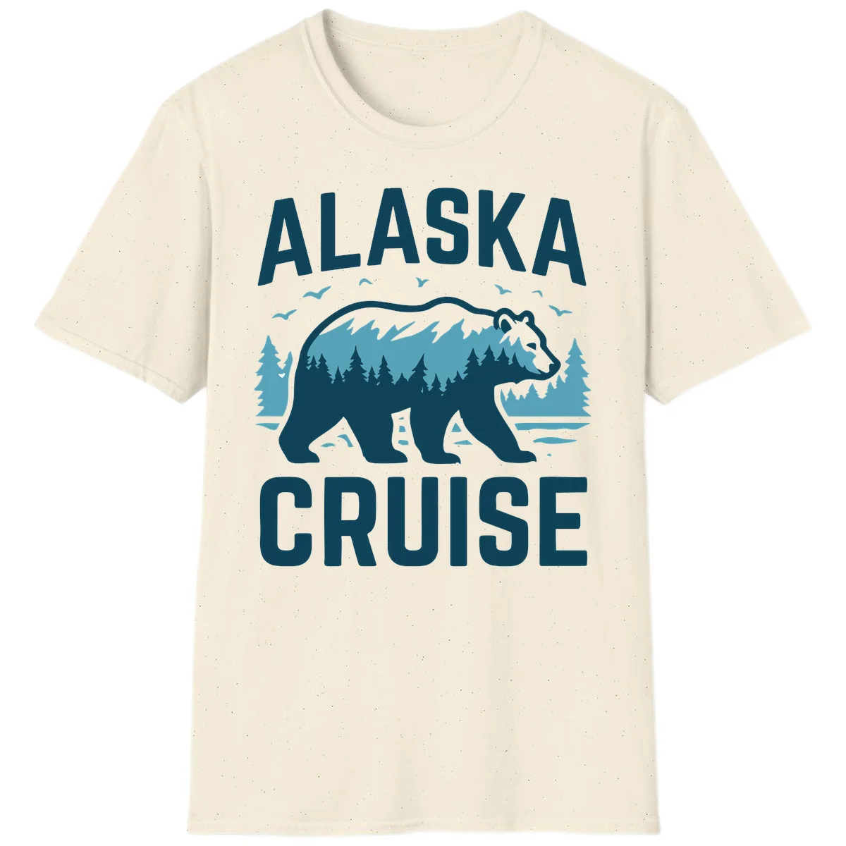 Alaska Cruise Bear Mountain Forest Design T-Shirt in Natural