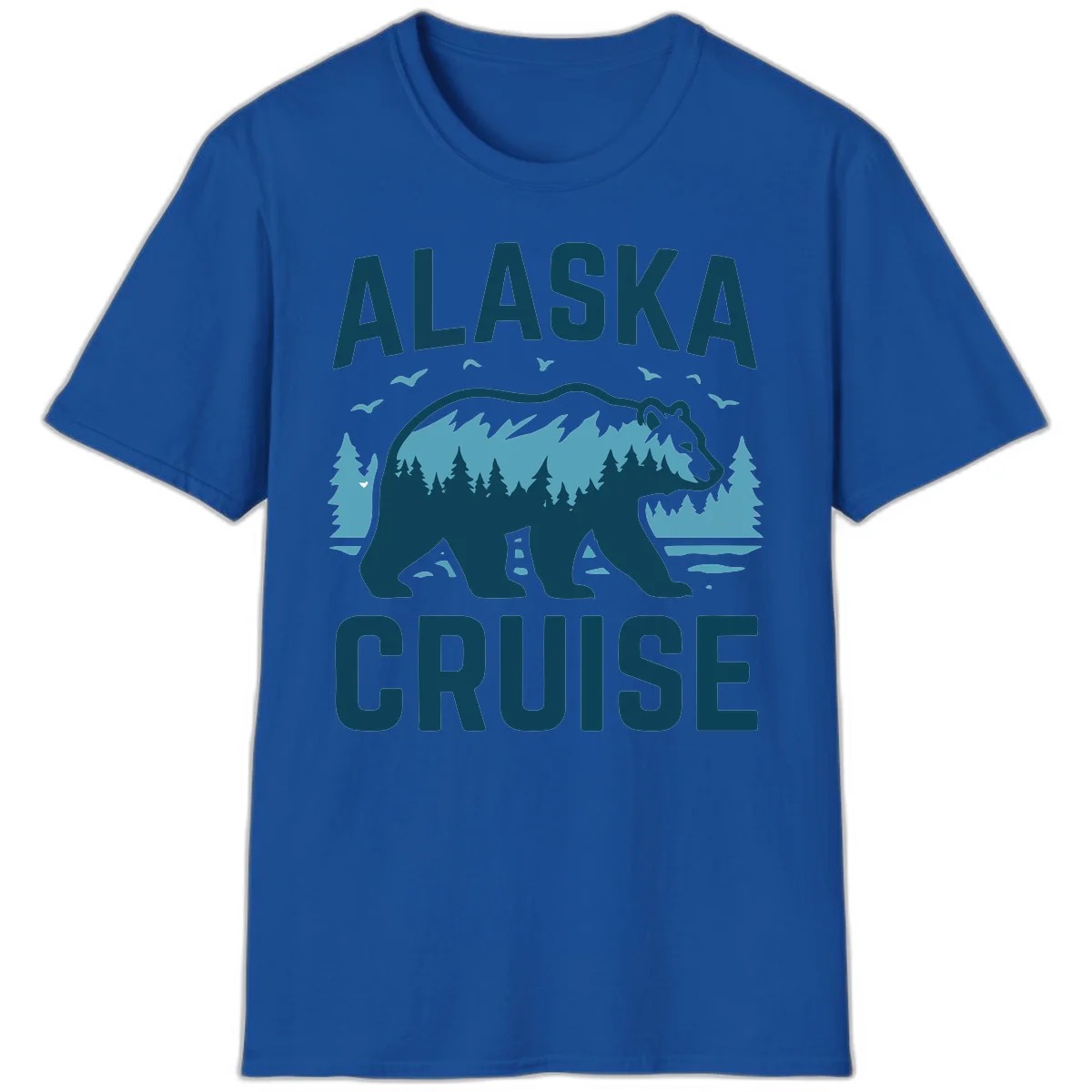 Alaska Cruise Bear Mountain Forest Design T-Shirt in Royal