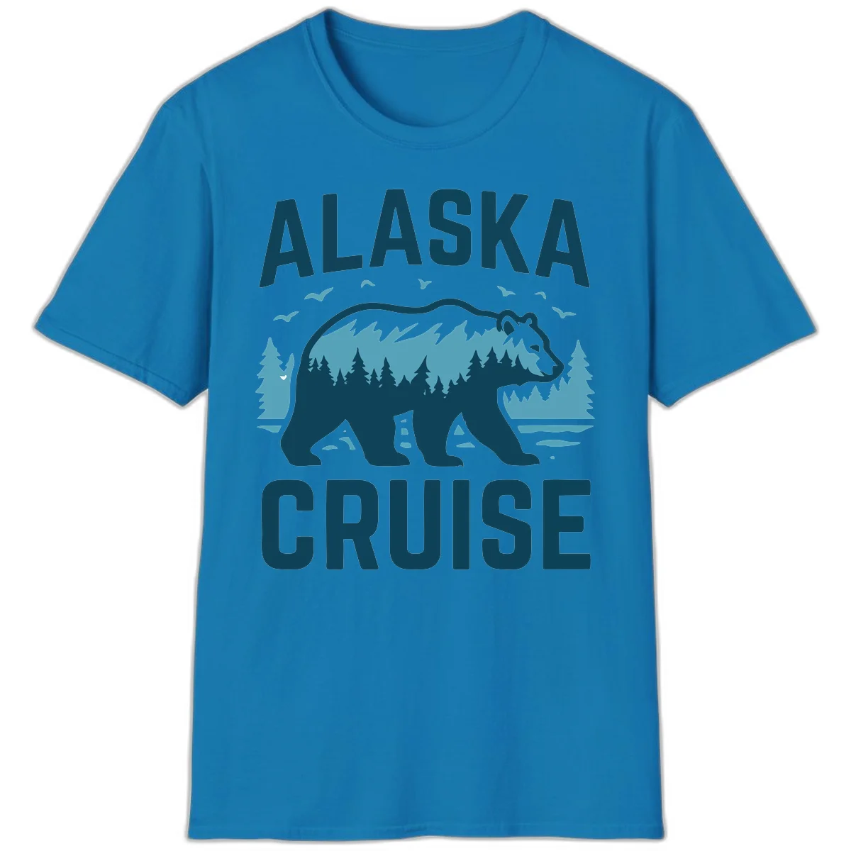 Alaska Cruise Bear Mountain Forest Design T-Shirt in Sapphire