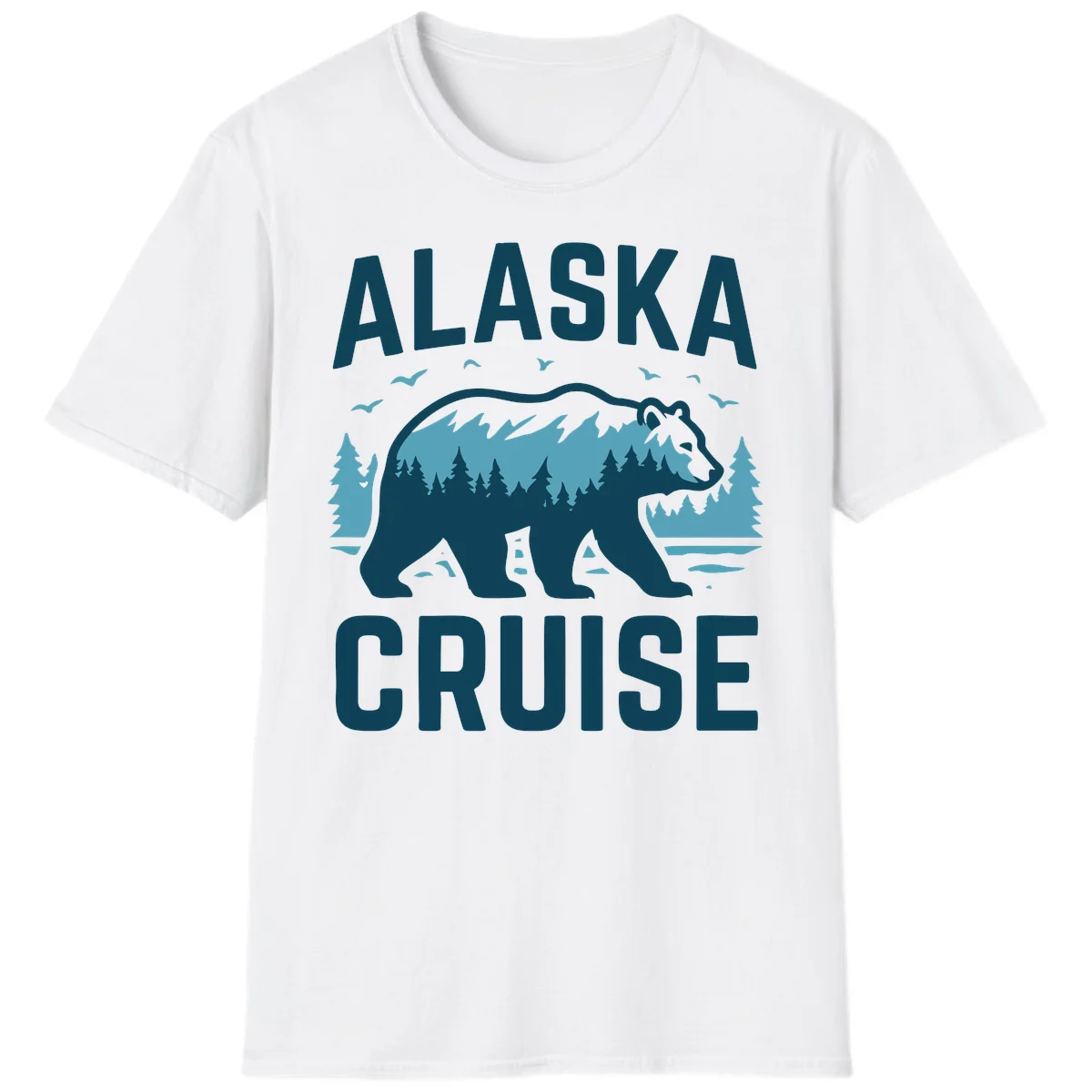 Alaska Cruise Bear Mountain Forest Design T-Shirt in White