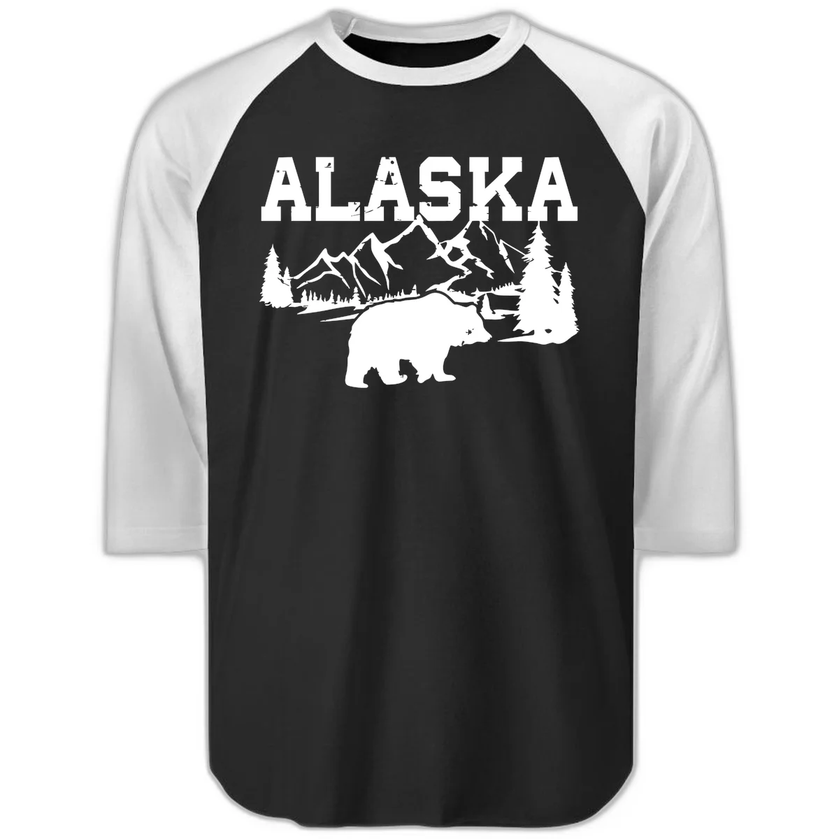 Alaska Bear Mountain Wilderness Cruise Raglan 3/4 in Black White