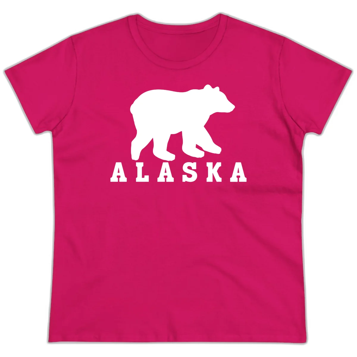 Alaska Bear Silhouette Ladies Tee in Heliconia