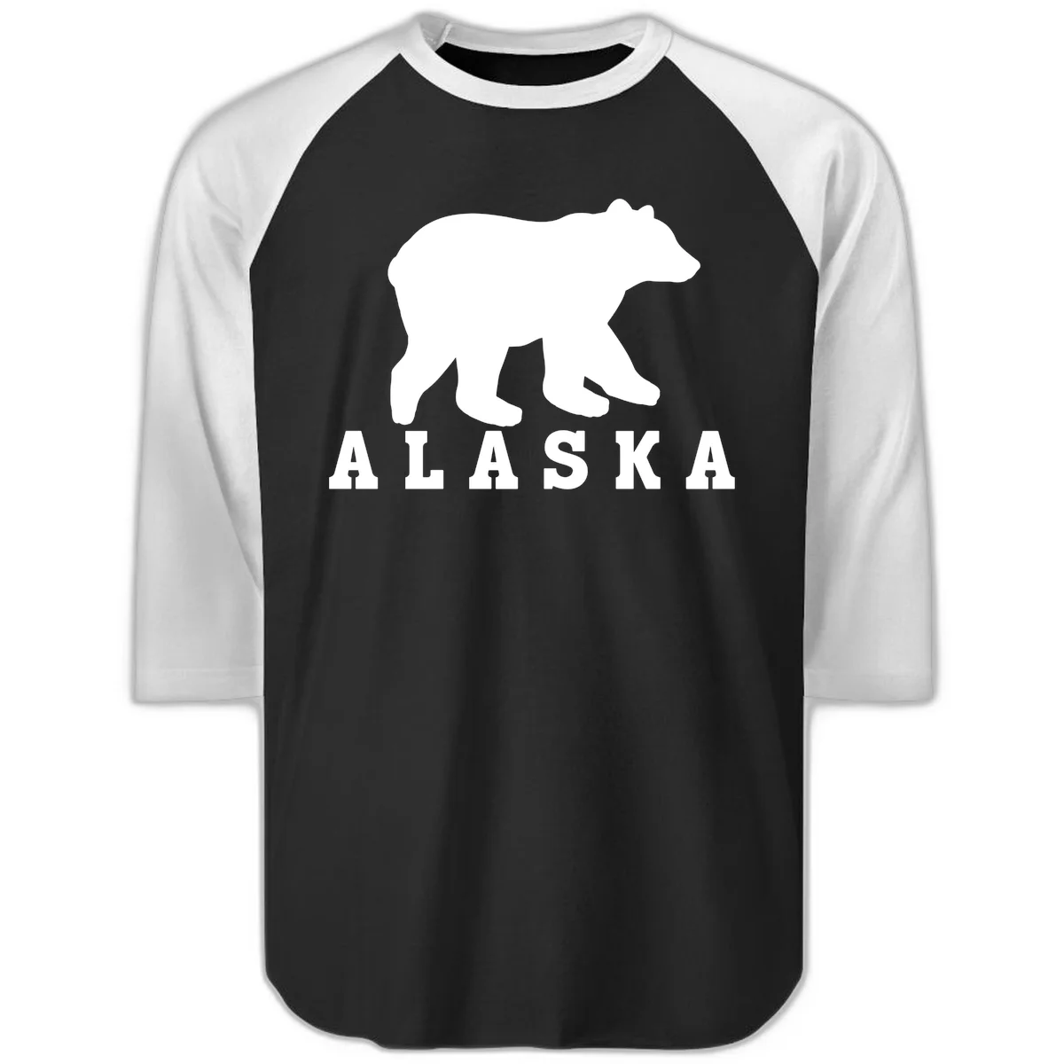 Alaska Bear Silhouette Raglan 3/4 in Black White