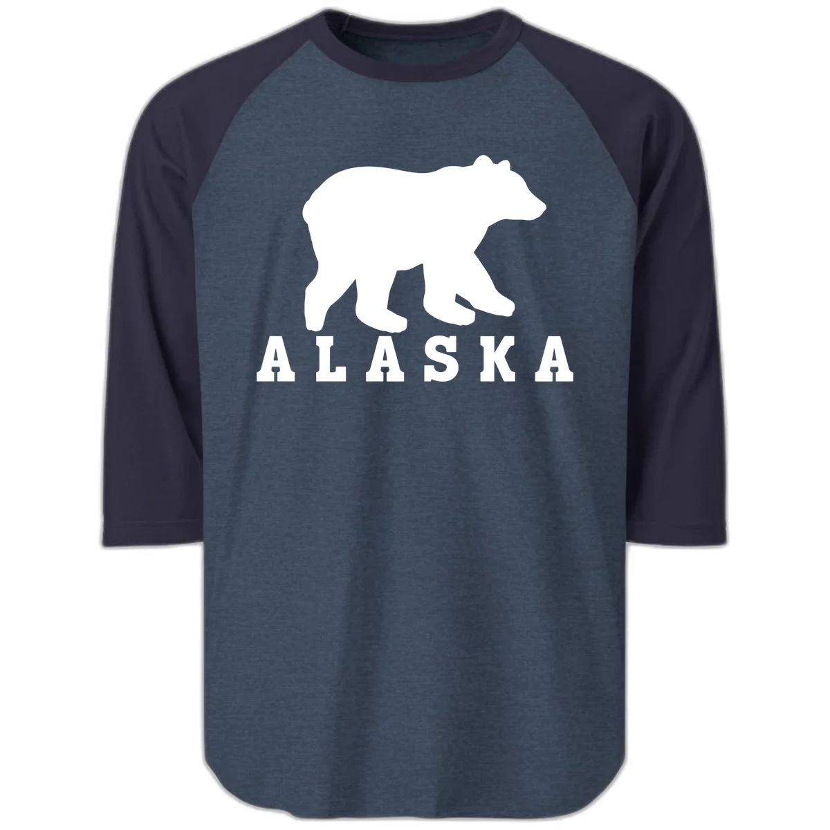Alaska Bear Silhouette Raglan 3/4 in Heather Denim Navy