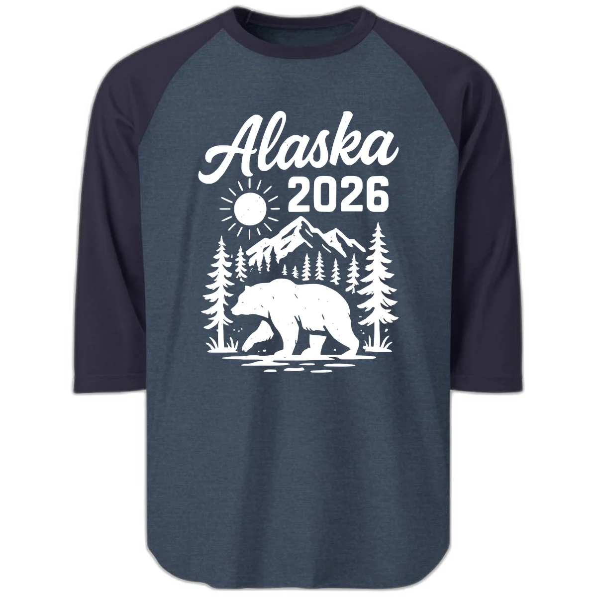 Alaska 2026 Bear Mountain Wilderness Raglan 3/4 in Heather Denim Navy