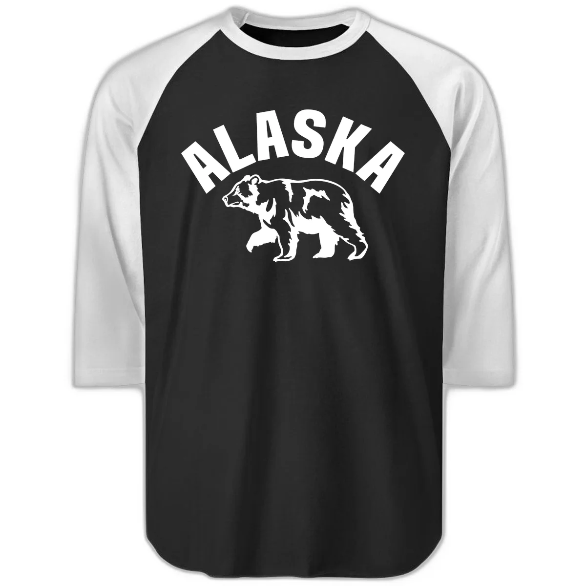 Alaska Bear Wildlife Cruise Raglan 3/4 in Black White