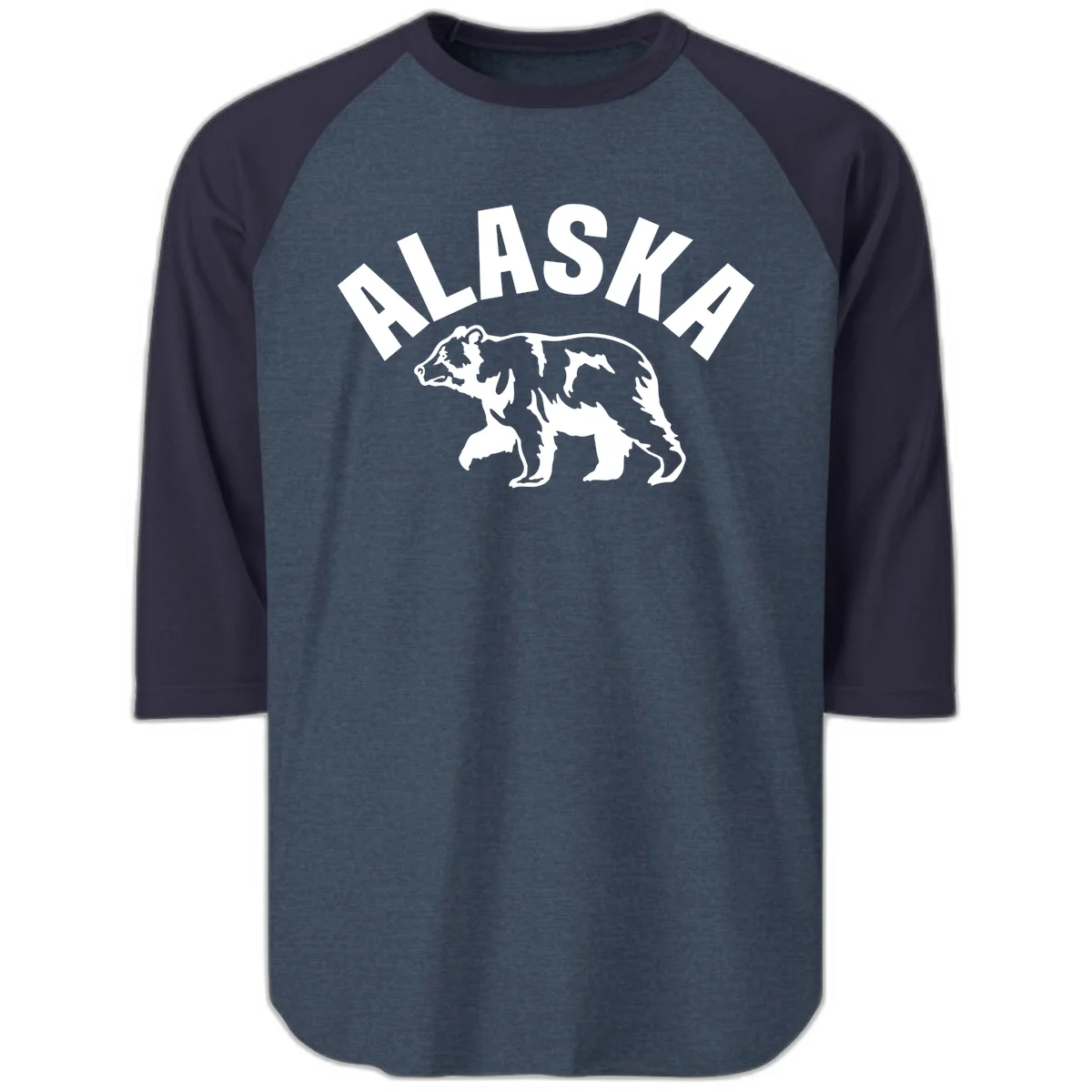 Alaska Bear Wildlife Cruise Raglan 3/4 in Heather Denim Navy