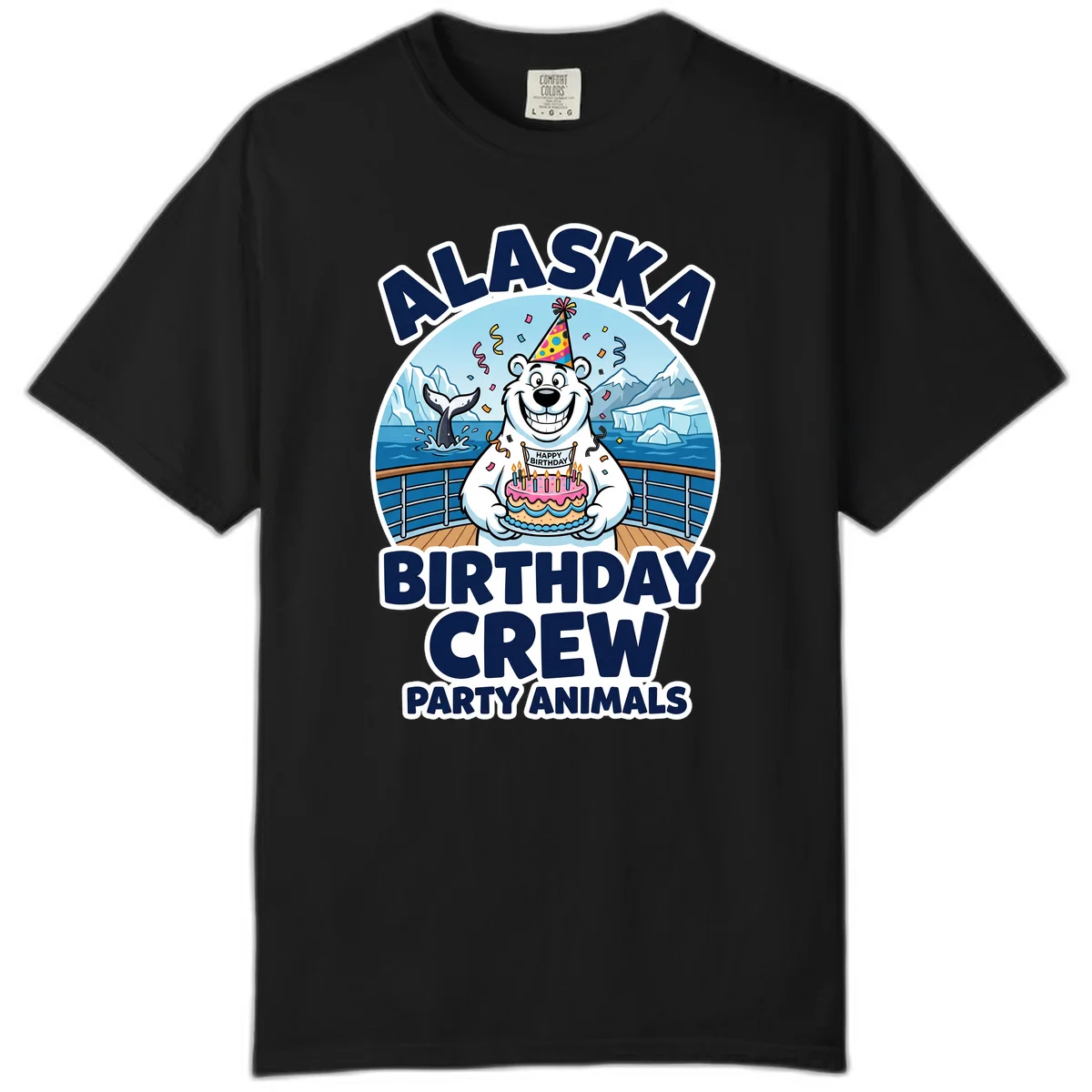 Alaska Birthday Crew Party Animals Comfort Color T-Shirt in Black