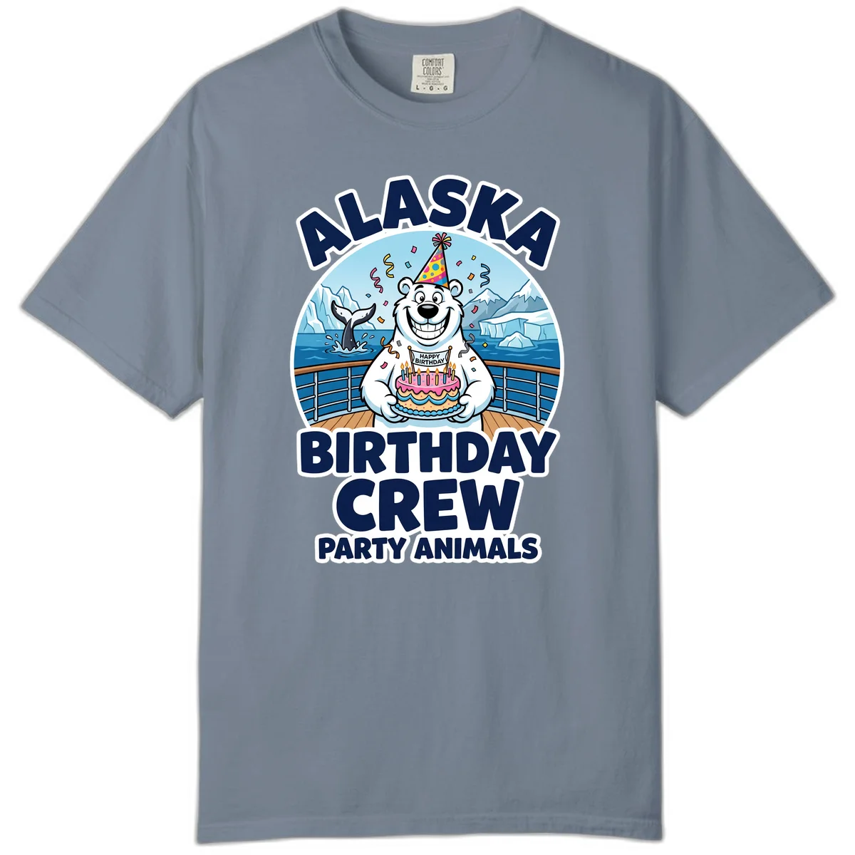 Alaska Birthday Crew Party Animals Comfort Color T-Shirt in Blue Jean