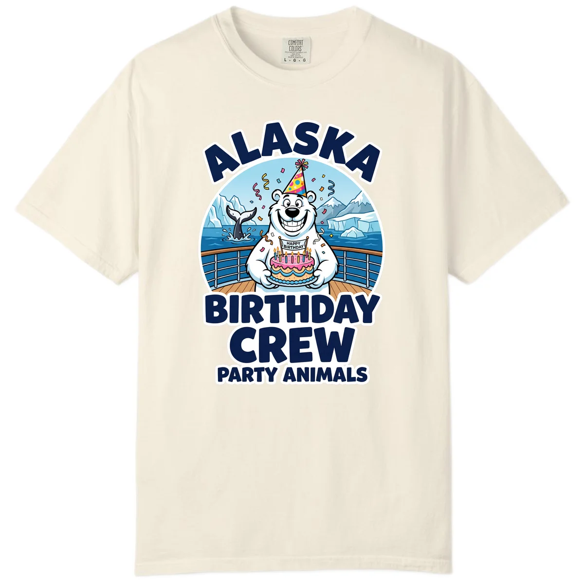 Alaska Birthday Crew Party Animals Comfort Color T-Shirt in Ivory