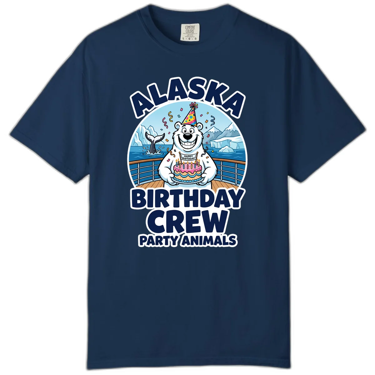 Alaska Birthday Crew Party Animals Comfort Color T-Shirt in Navy
