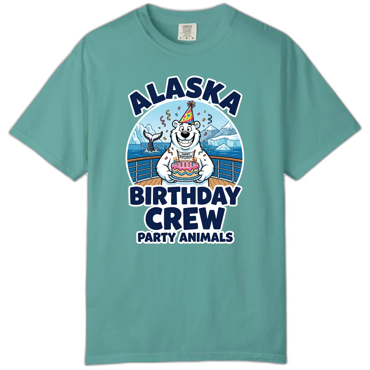 Alaska Birthday Crew Party Animals Comfort Color T-Shirt in Seafoam