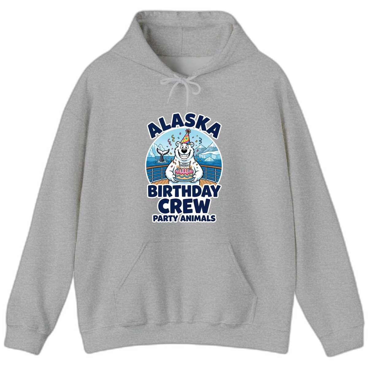 Alaska Birthday Crew Party Animals Hoodie in Sport Grey
