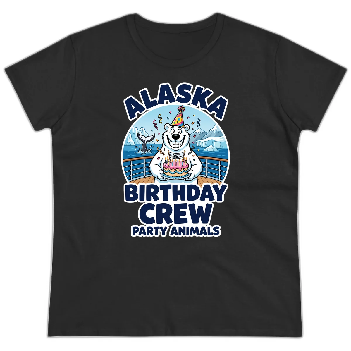 Alaska Birthday Crew Party Animals Ladies Tee in Black