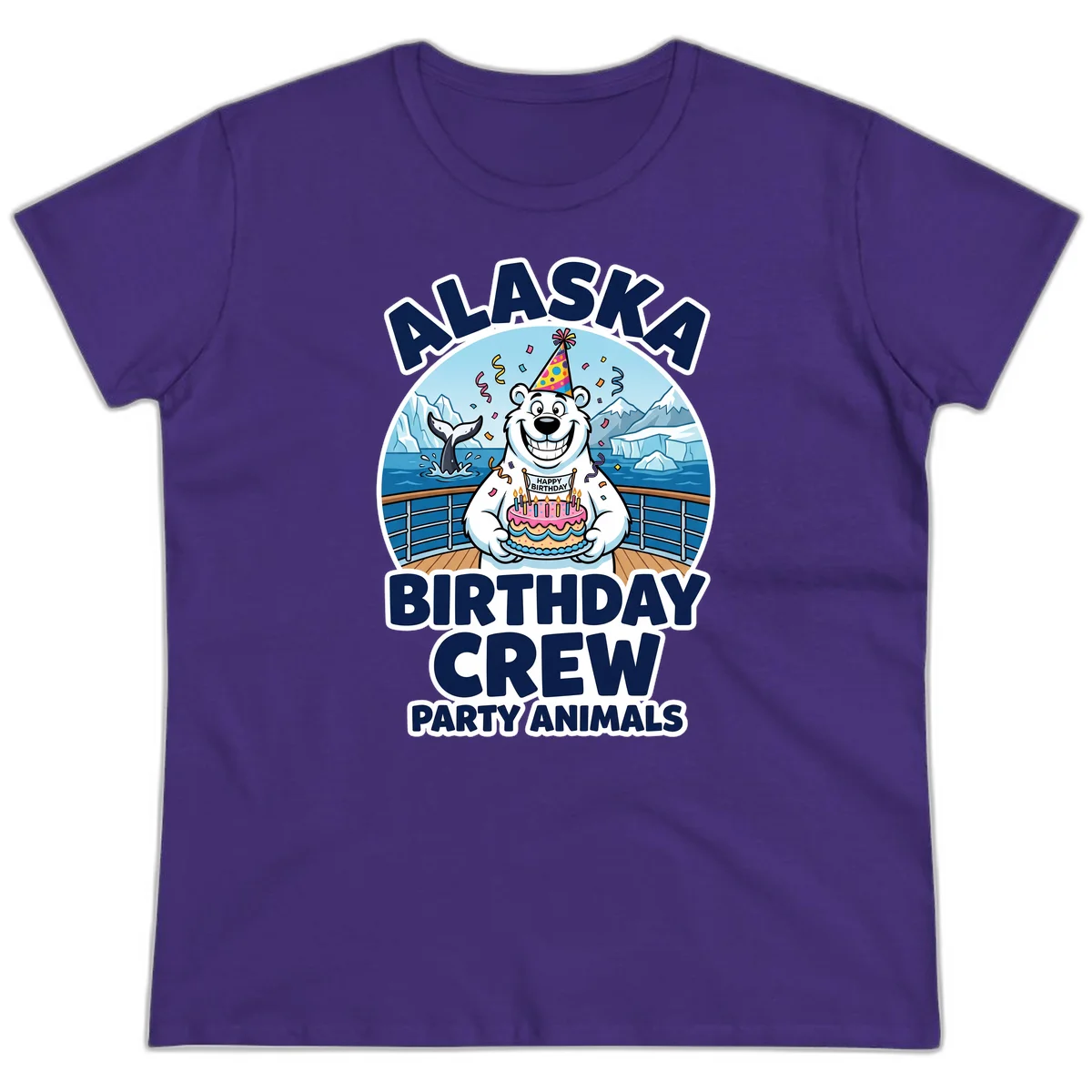 Alaska Birthday Crew Party Animals Ladies Tee in Purple