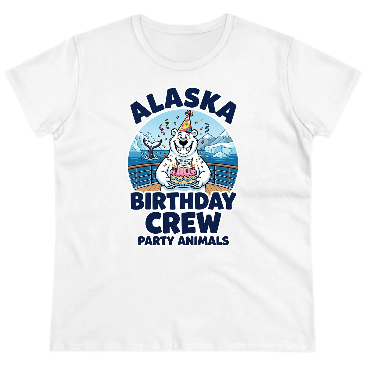 Alaska Birthday Crew Party Animals Ladies Tee in White