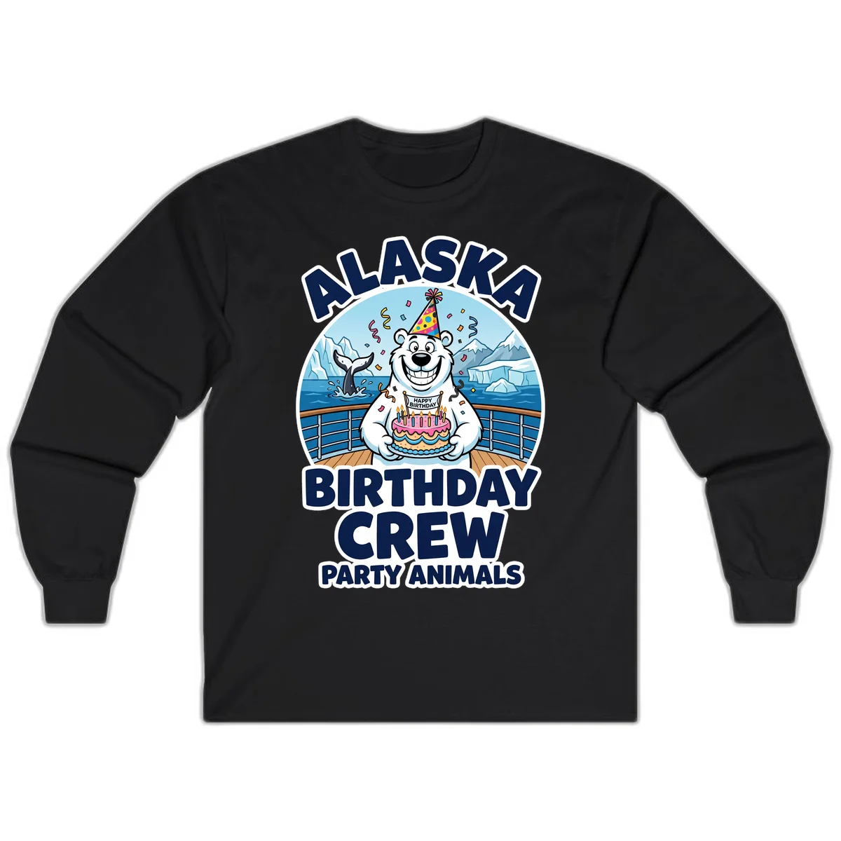 Alaska Birthday Crew Party Animals Long Sleeve Shirt in Black