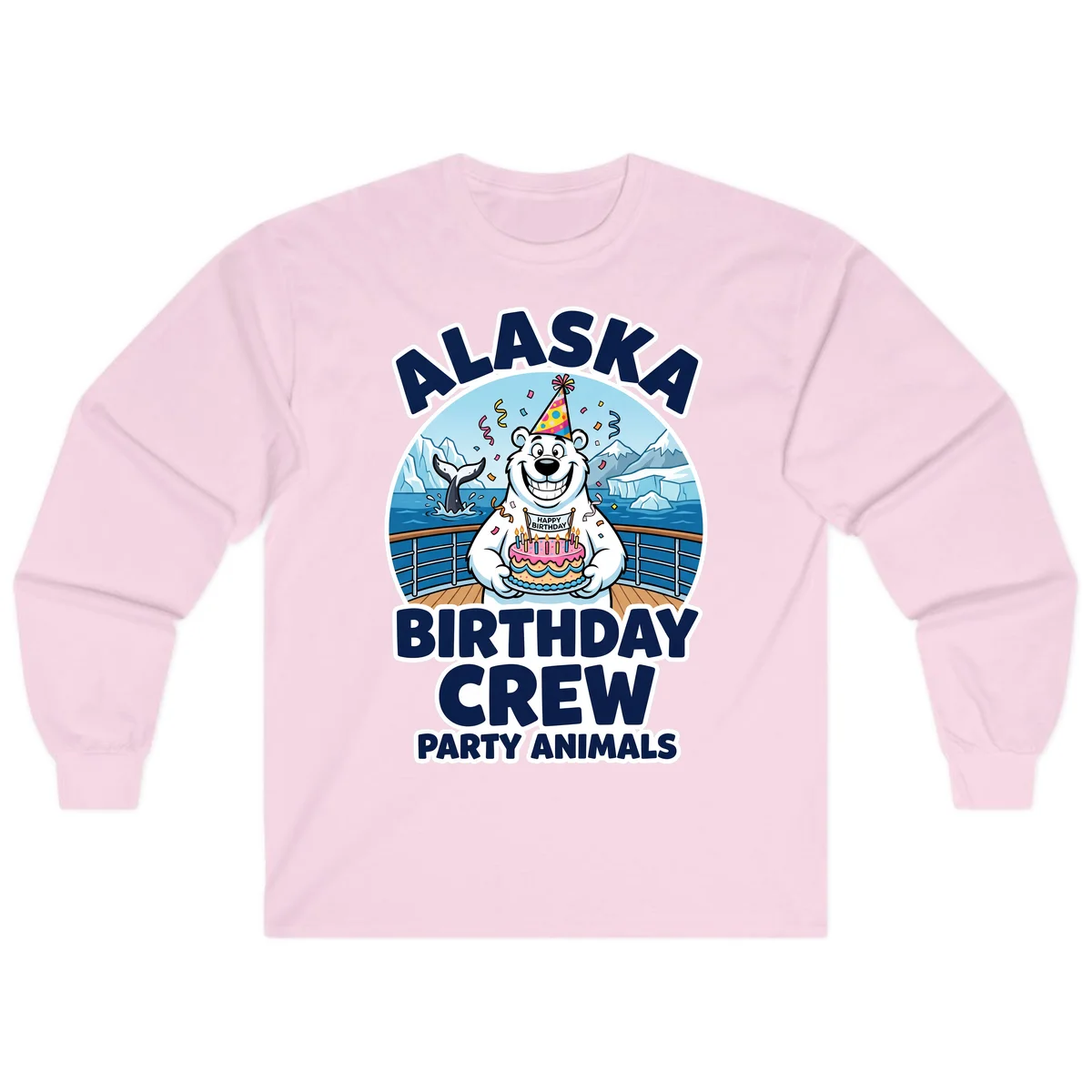 Alaska Birthday Crew Party Animals Long Sleeve Shirt in Light Pink