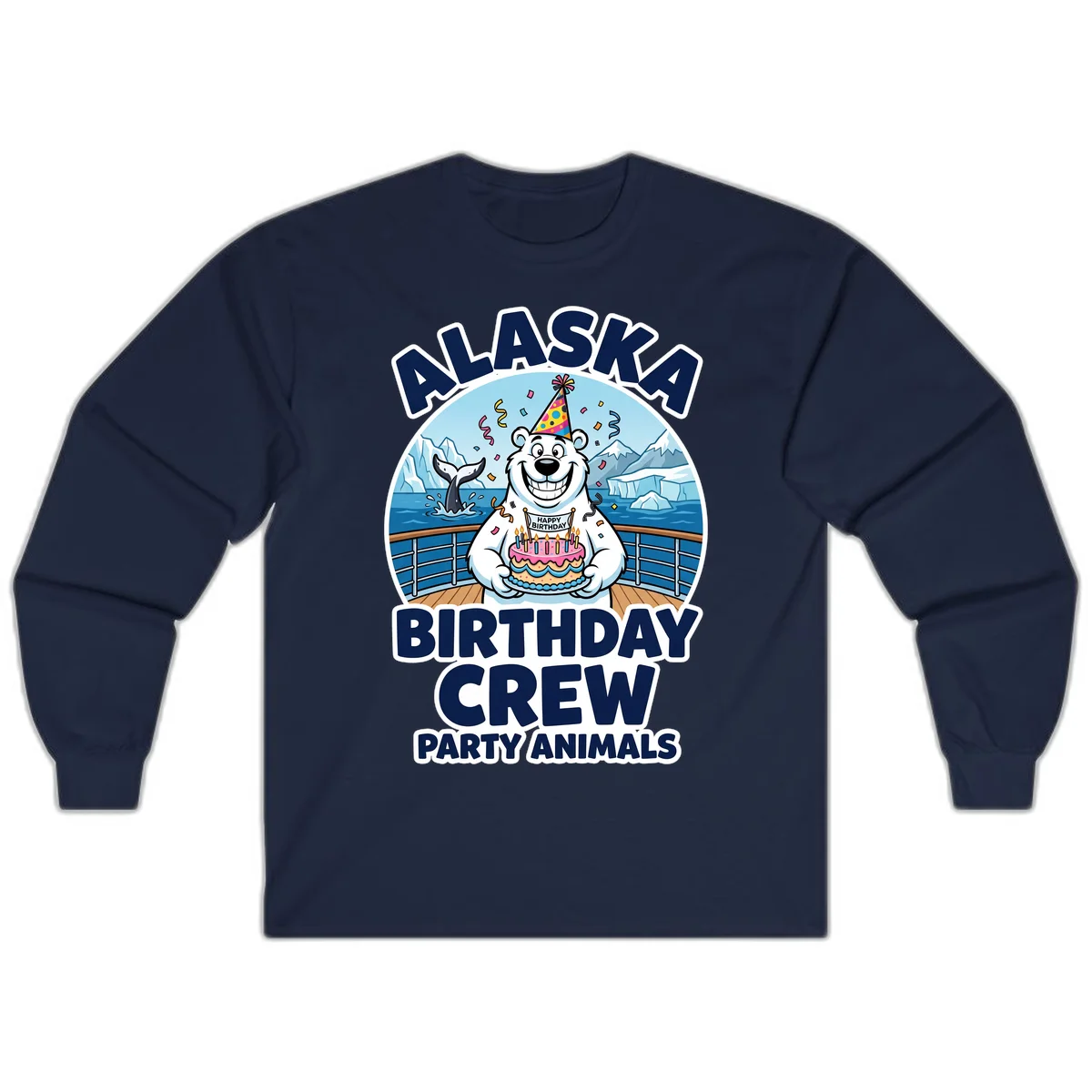 Alaska Birthday Crew Party Animals Long Sleeve Shirt in Navy