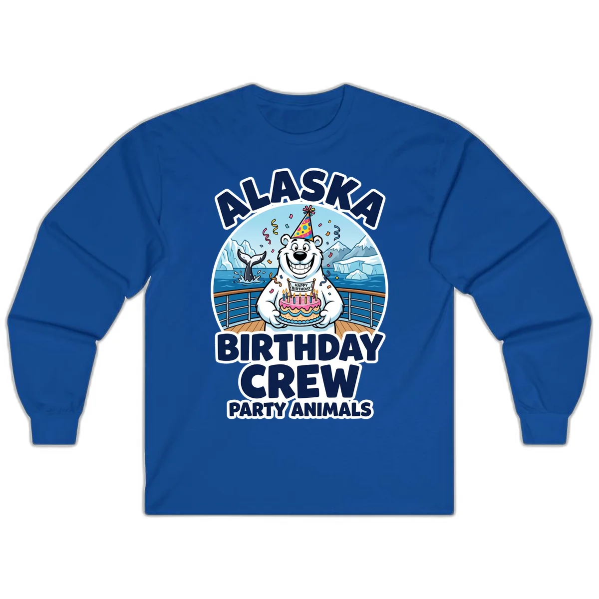 Alaska Birthday Crew Party Animals Long Sleeve Shirt in Royal