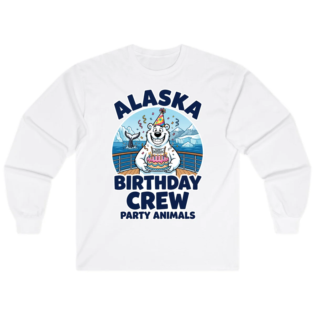 Alaska Birthday Crew Party Animals Long Sleeve Shirt in White