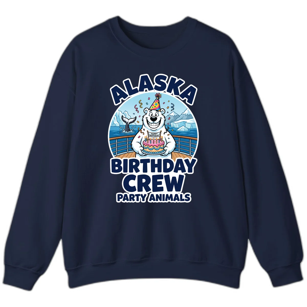 Alaska Birthday Crew Party Animals Crewneck Sweatshirt in Navy