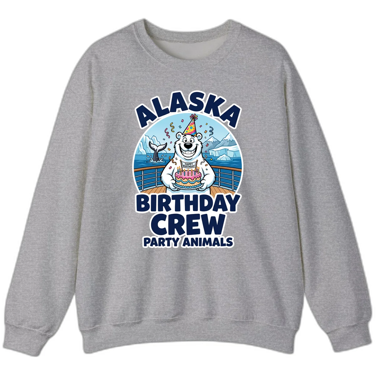 Alaska Birthday Crew Party Animals Crewneck Sweatshirt in Sport Grey