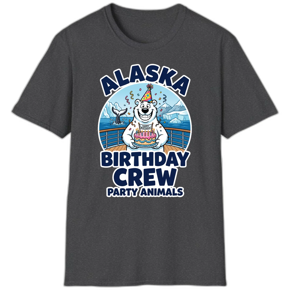 Alaska Birthday Crew Party Animals T-Shirt in Dark Heather