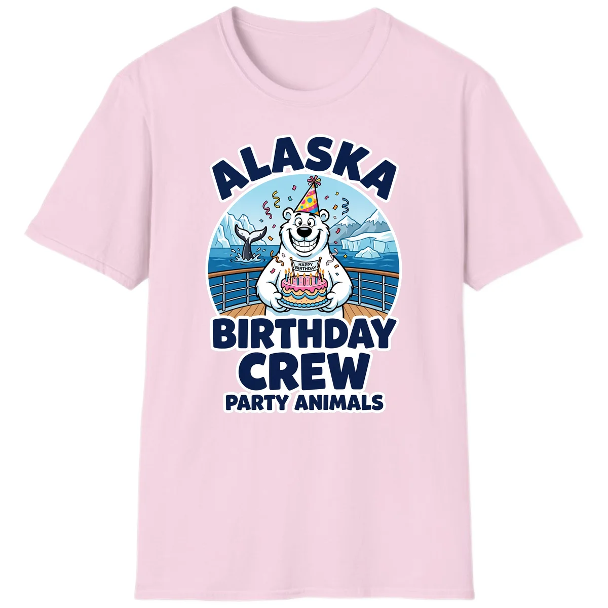 Alaska Birthday Crew Party Animals T-Shirt in Light Pink