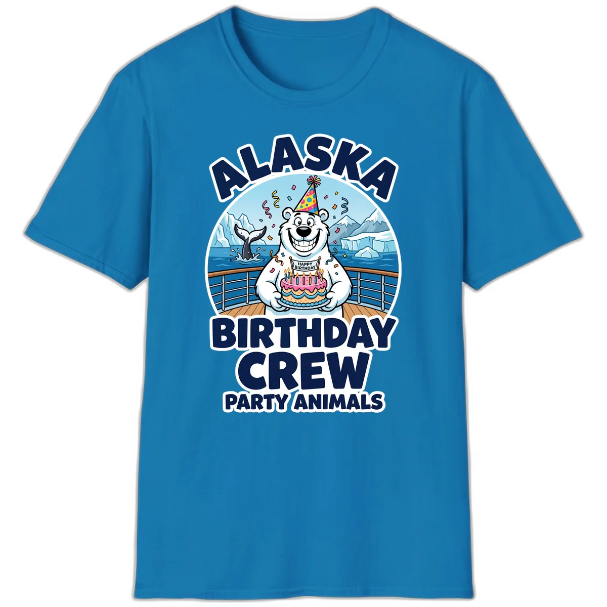 Alaska Birthday Crew Party Animals T-Shirt in Sapphire