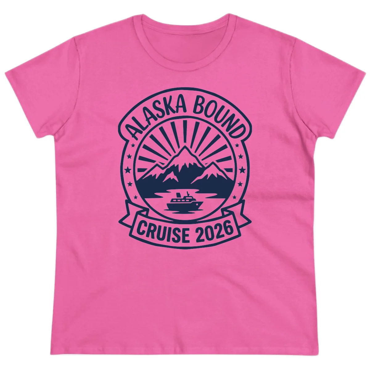 Alaska Bound Cruise 2026 Badge Ladies Tee in Azalea