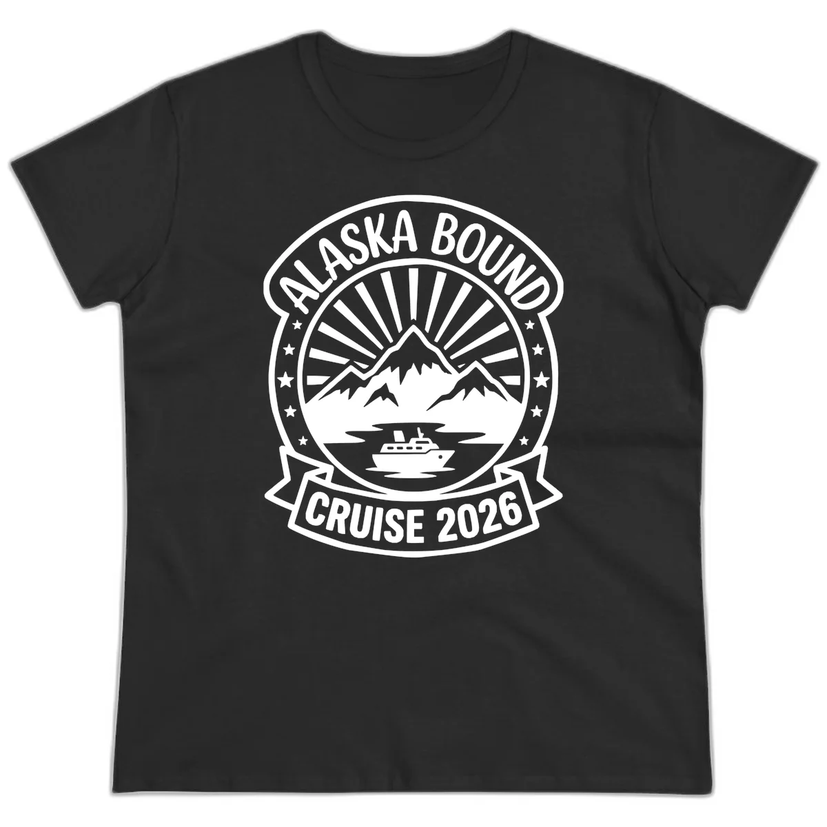Alaska Bound Cruise 2026 Badge Ladies Tee in Black