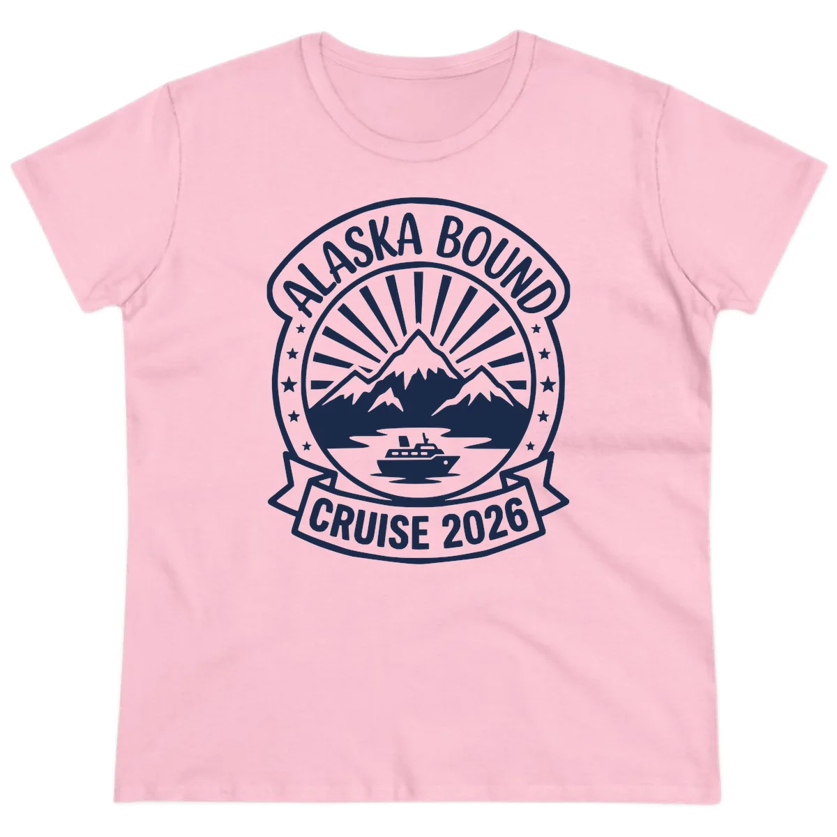 Alaska Bound Cruise 2026 Badge Ladies Tee in Light Pink