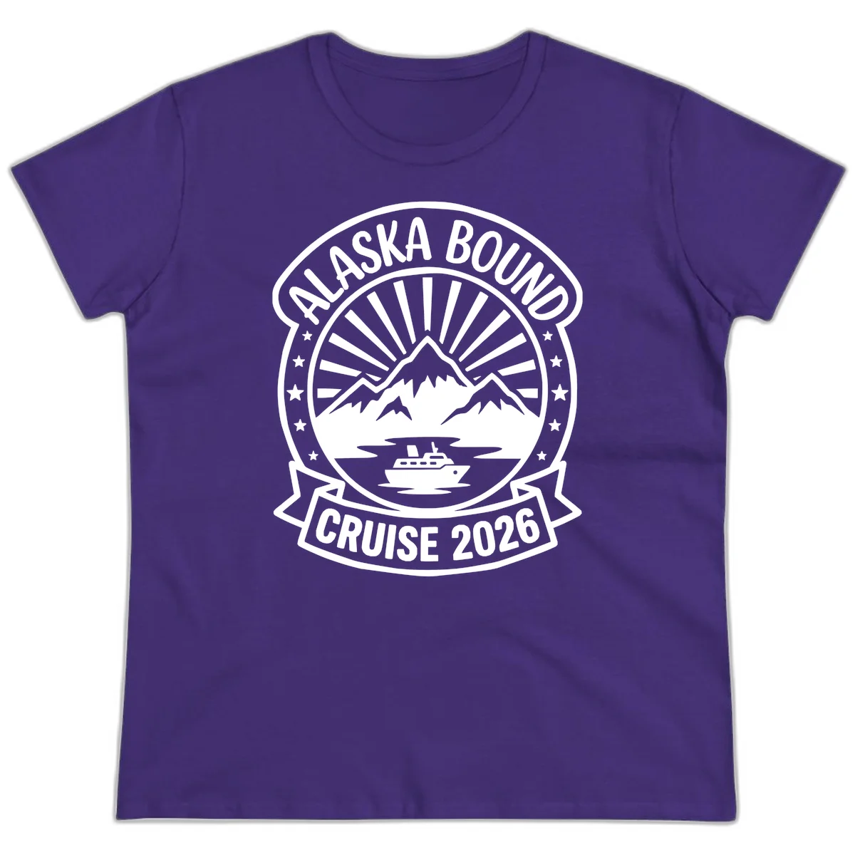 Alaska Bound Cruise 2026 Badge Ladies Tee in Purple