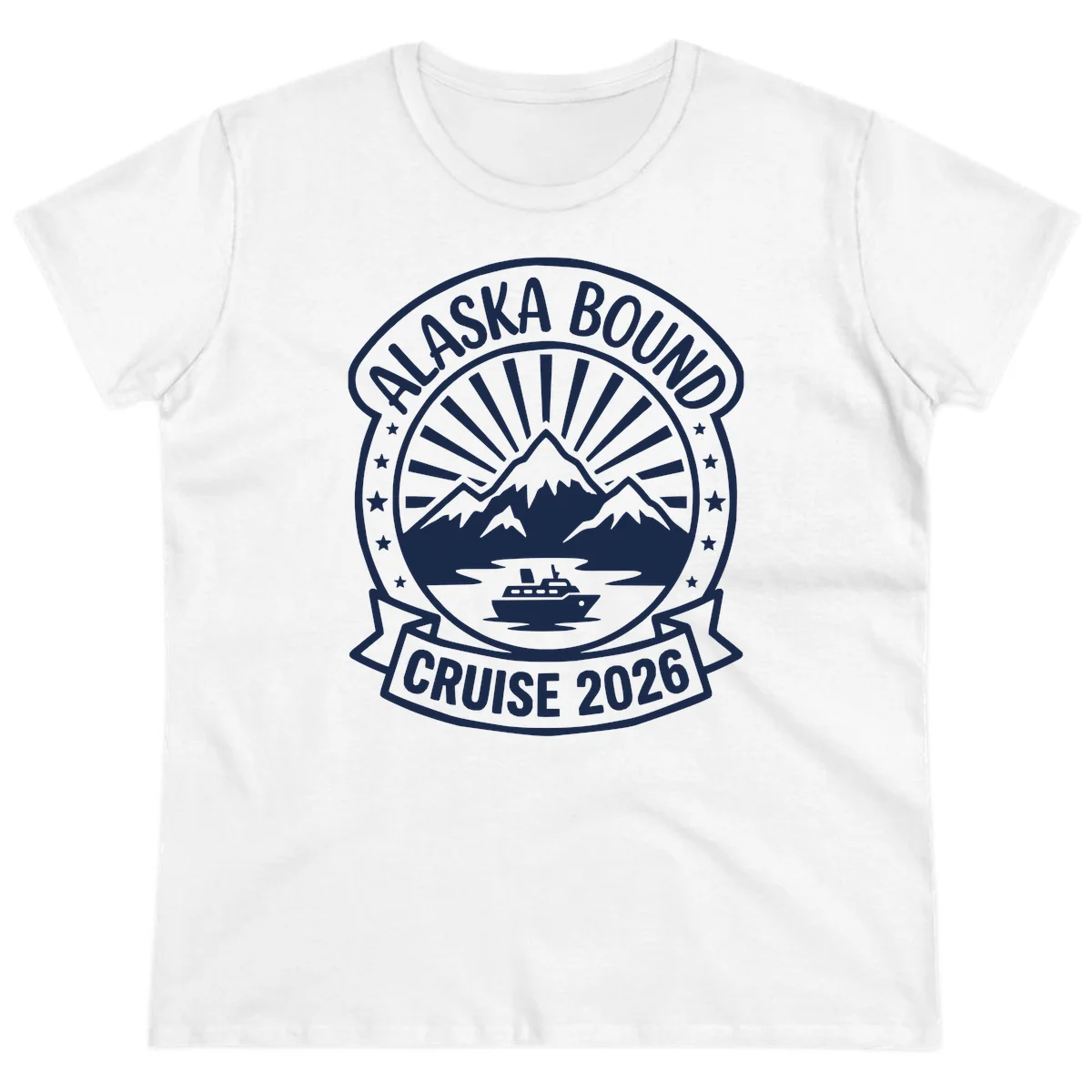Alaska Bound Cruise 2026 Badge Ladies Tee in White