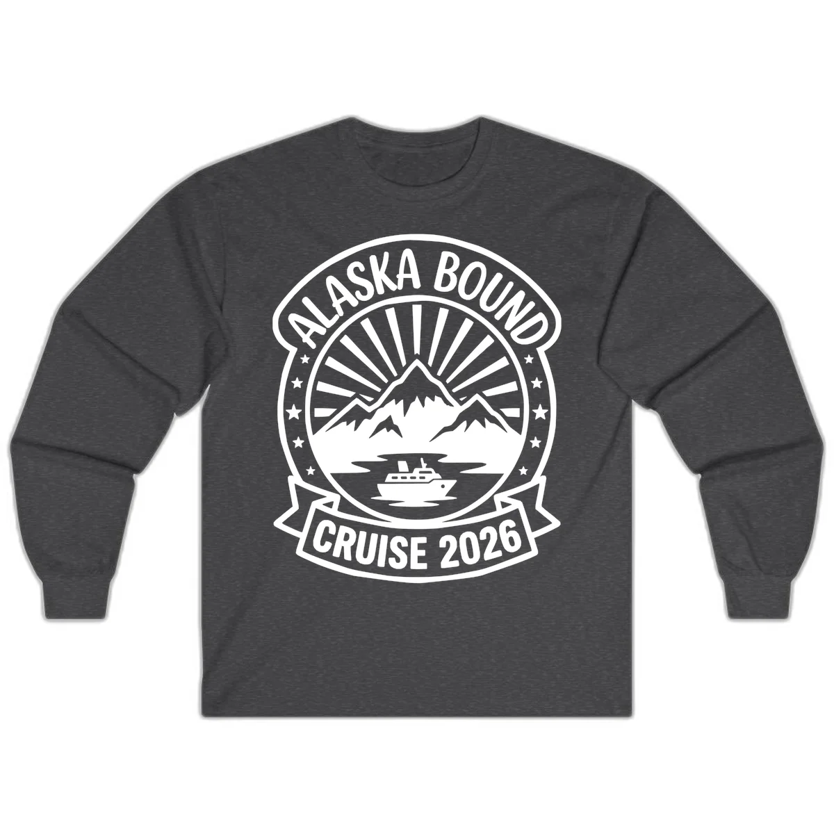 Alaska Bound Cruise 2026 Badge Long Sleeve in Dark Heather