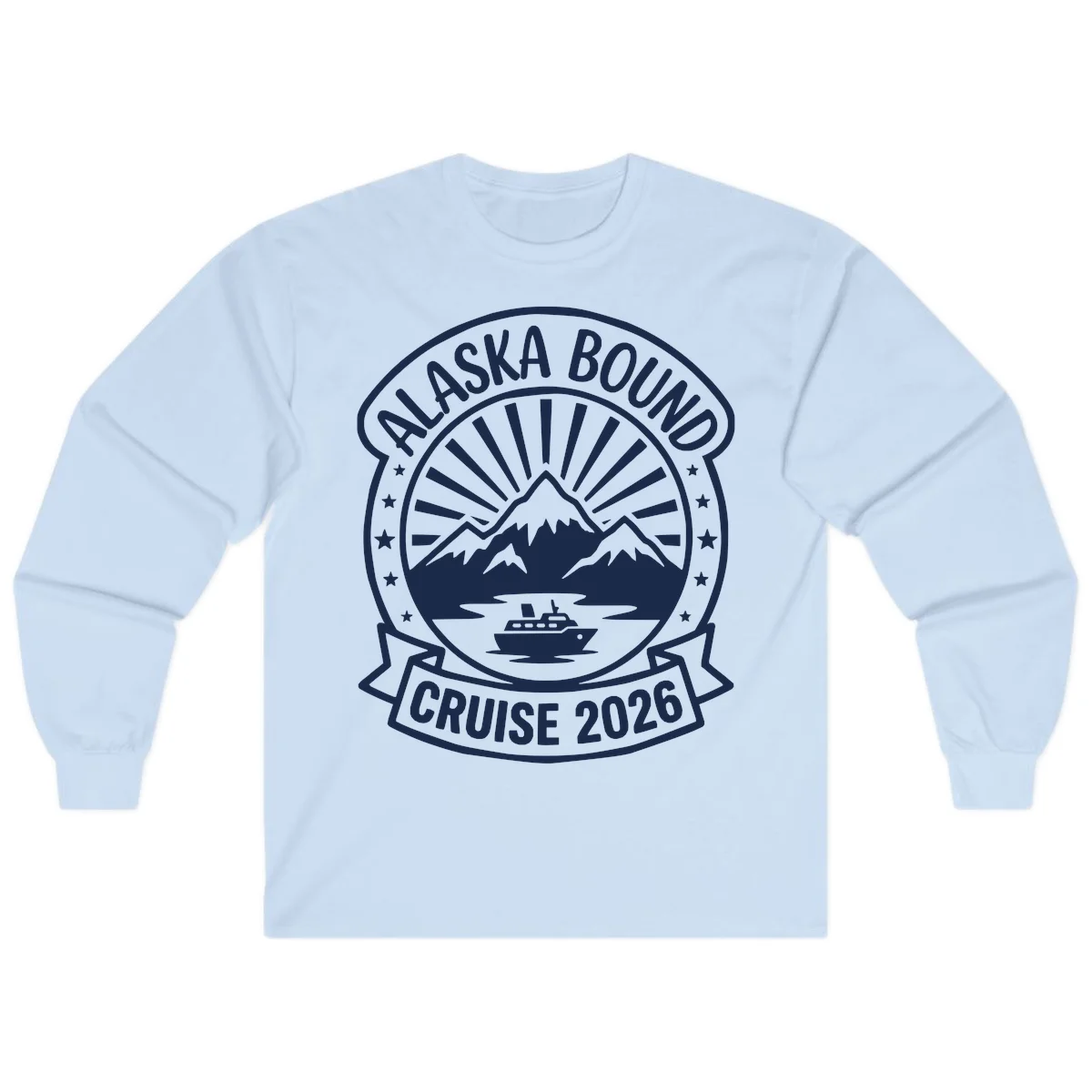 Alaska Bound Cruise 2026 Badge Long Sleeve in Light Blue