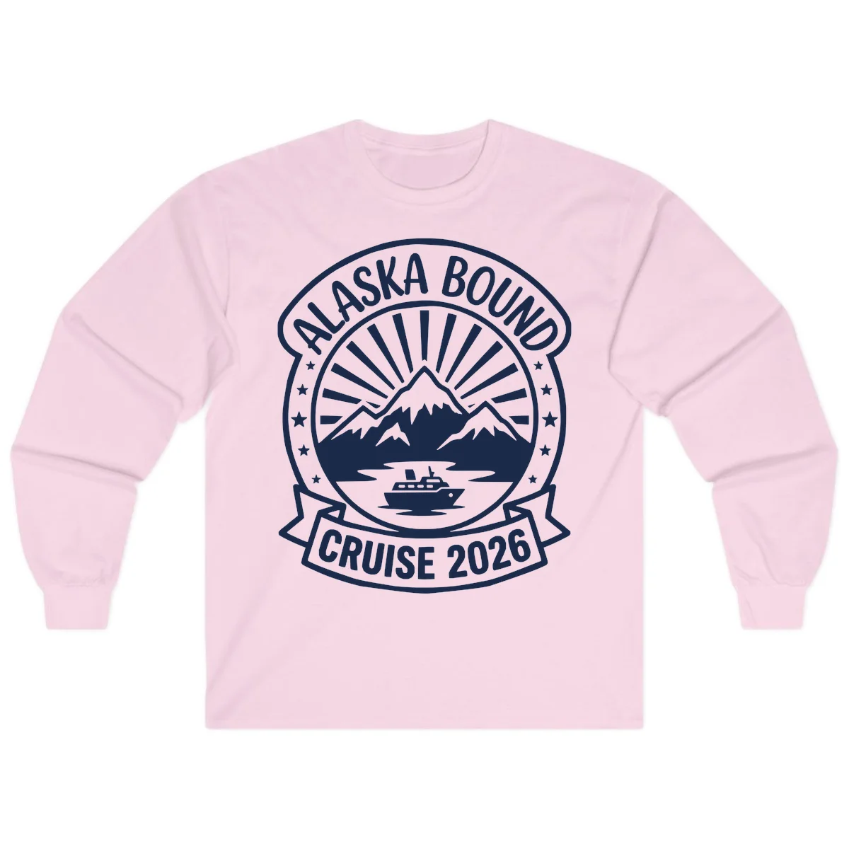 Alaska Bound Cruise 2026 Badge Long Sleeve in Light Pink