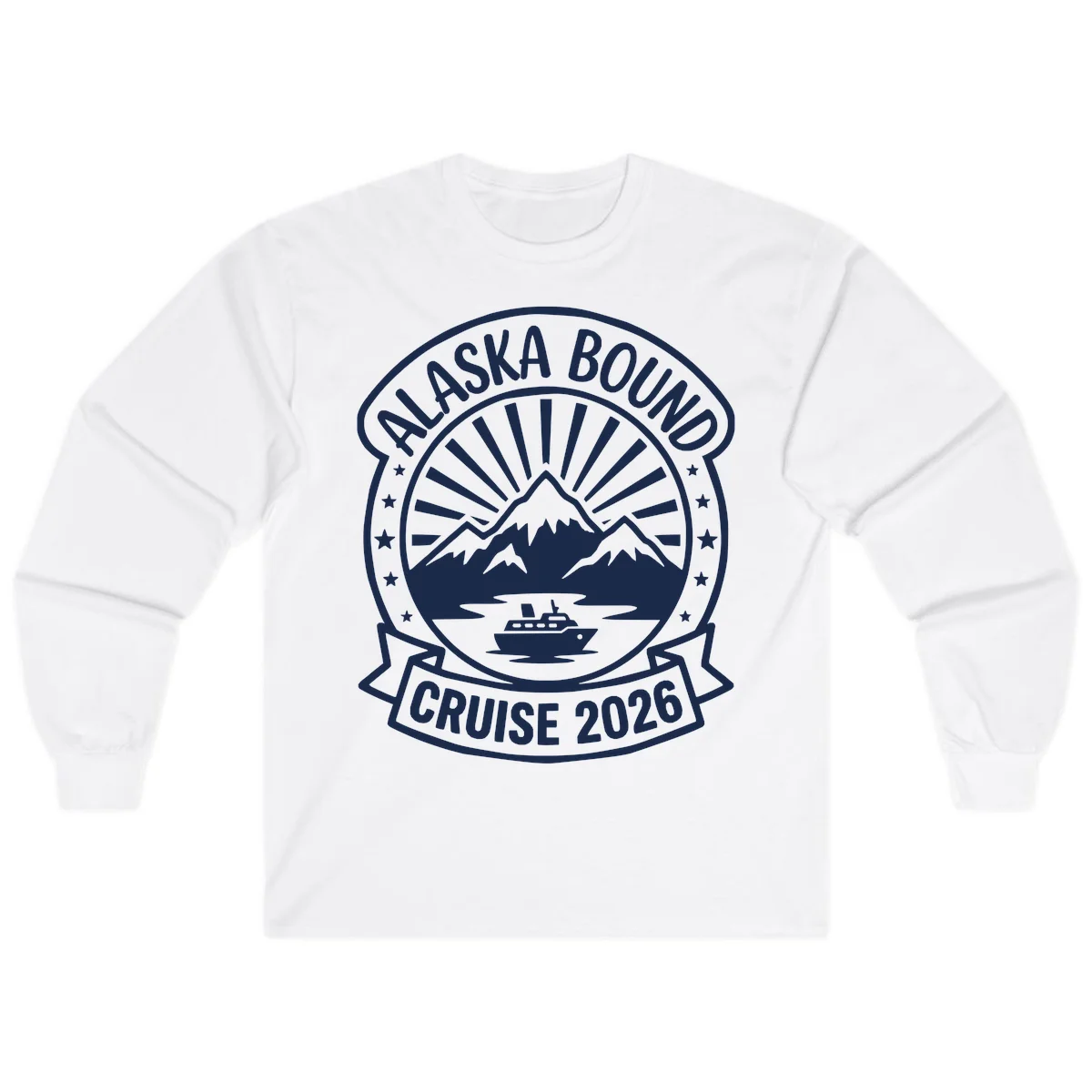 Alaska Bound Cruise 2026 Badge Long Sleeve in White