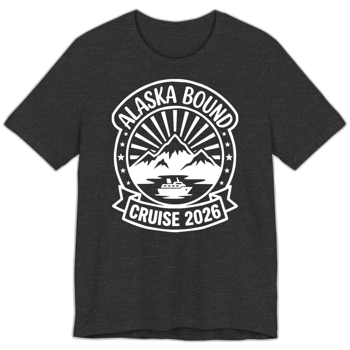 Alaska Bound Cruise 2026 Badge Premium Tee in Dark Grey Heather