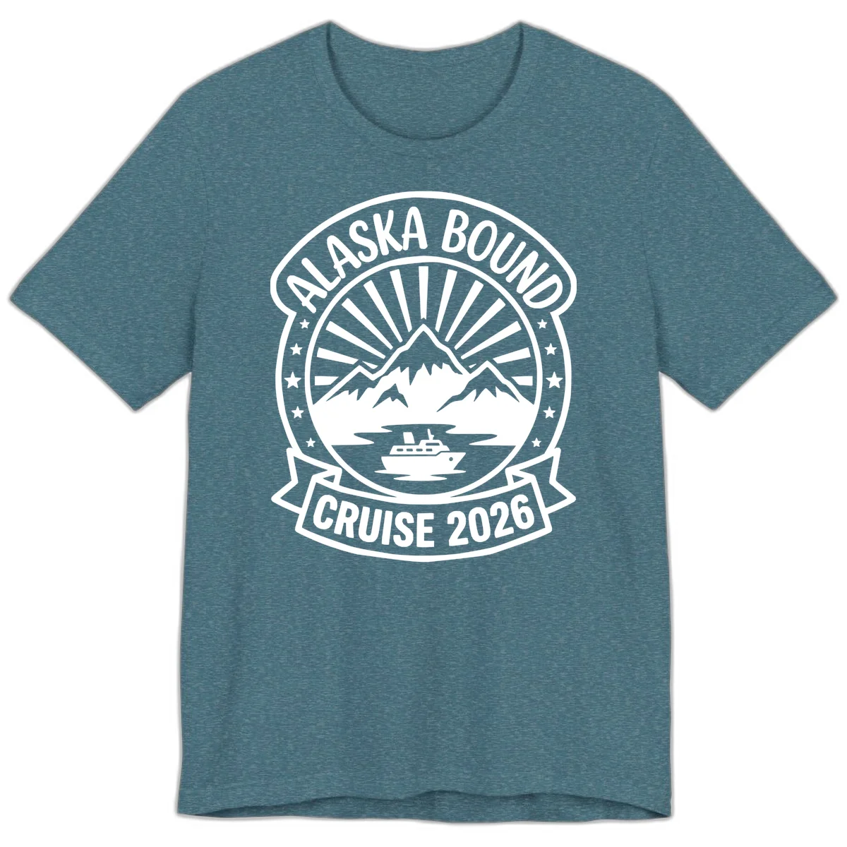 Alaska Bound Cruise 2026 Badge Premium Tee in Heather Deep Teal