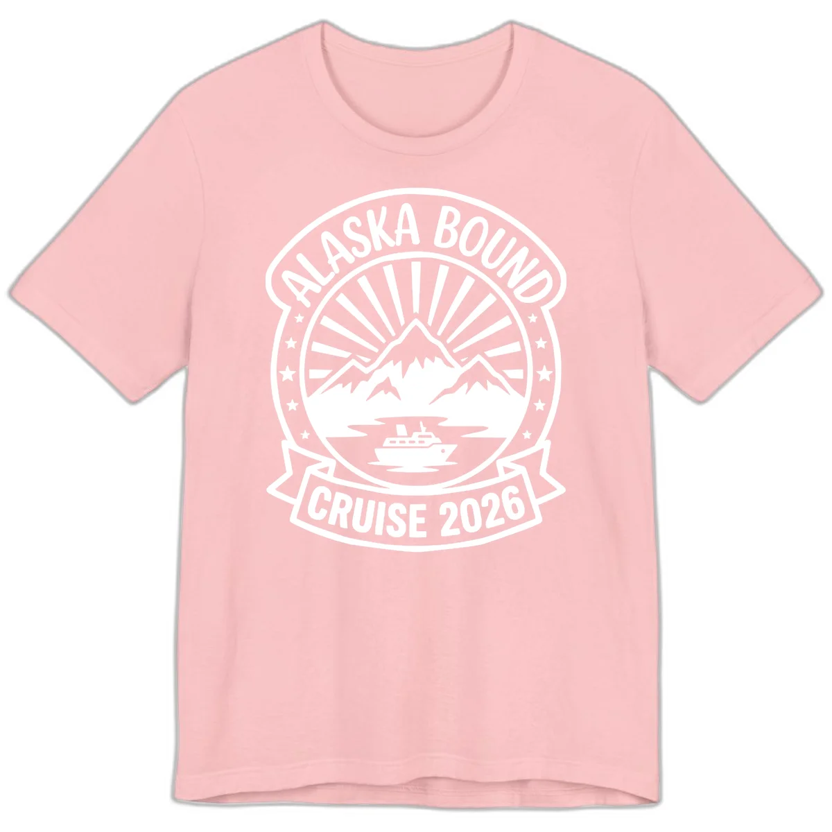 Alaska Bound Cruise 2026 Badge Premium Tee in Pink