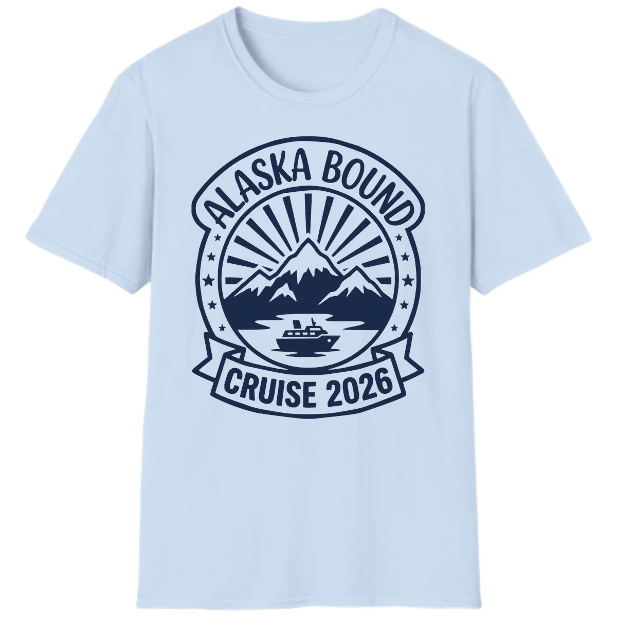 Alaska Bound Cruise 2026 Badge T-Shirt in Light Blue