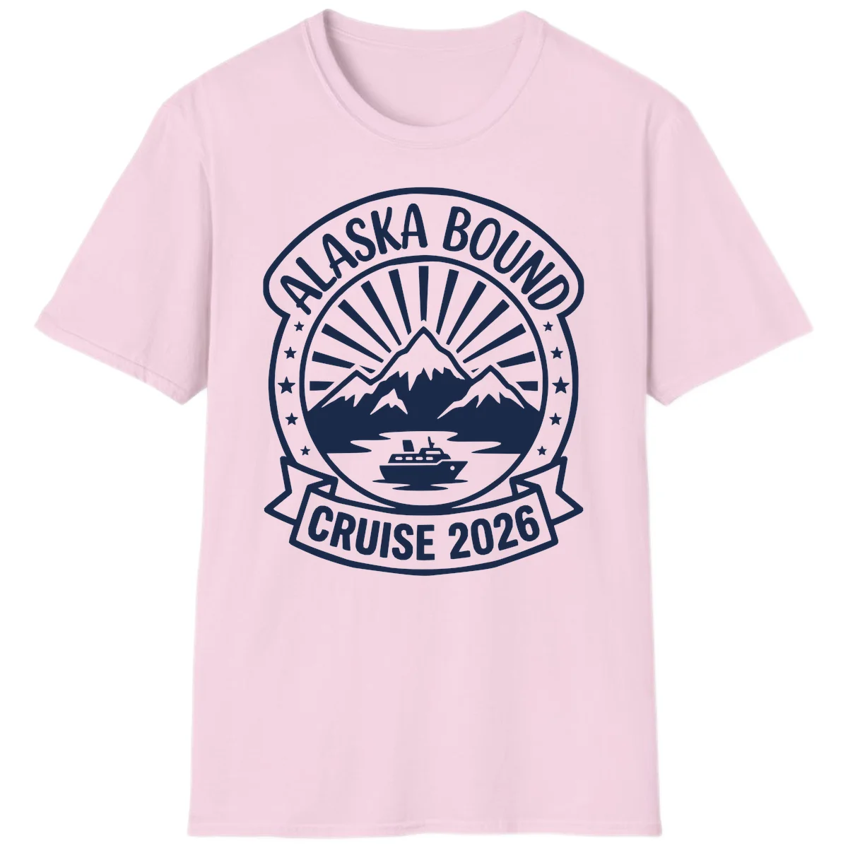 Alaska Bound Cruise 2026 Badge T-Shirt in Light Pink