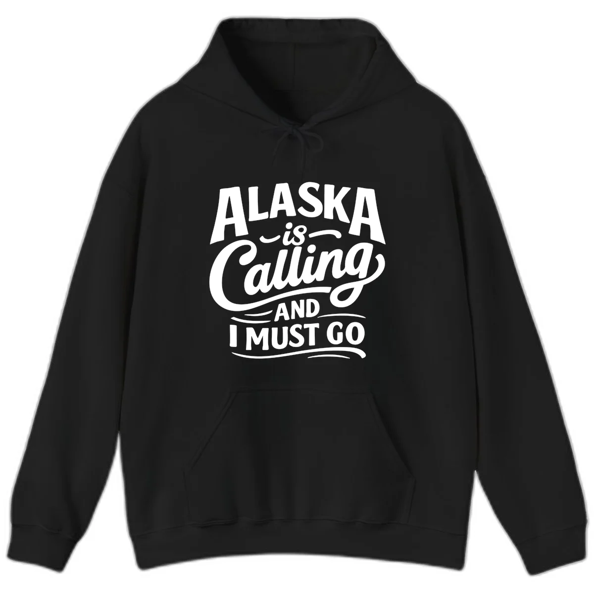 Alaska Calling Hand Lettered Typography Hoodie in Black